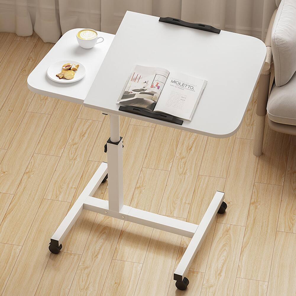 Front. GARVEE - Movable Tilt Overbed Bedside Table with Wheels,23.6-37.4in Adjustable Height Overbed Table,Portable Computer Cart, White.