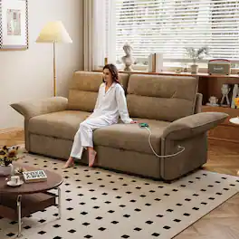 LUCKY ONE - 85" 2-in-1 Convertible Sofa Bed with Plush Upholstery and Built-in USB Charging Ports - Camel