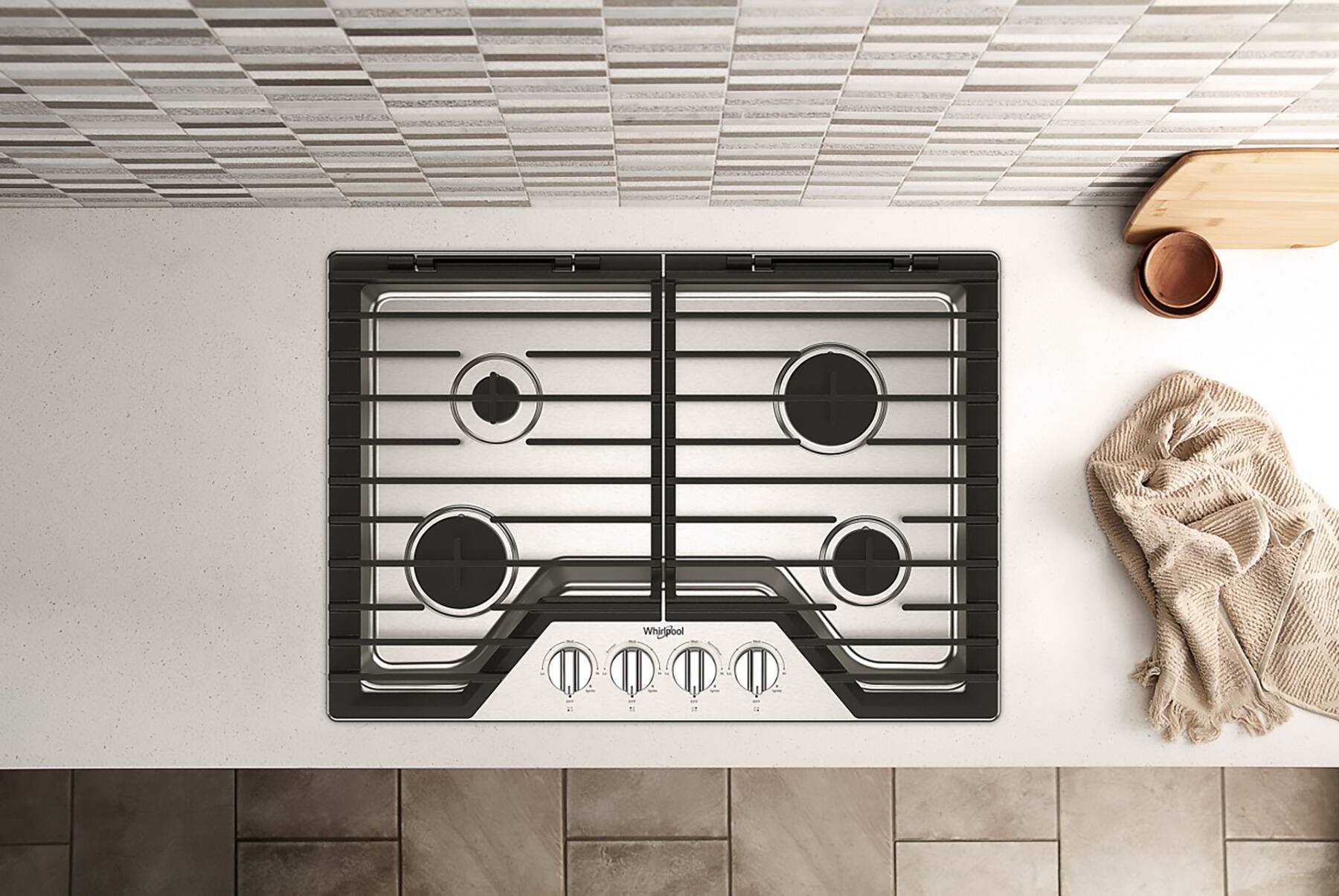 Alt View 24. Whirlpool - 30" Built-In Gas Cooktop with 4 Burners and EZ-2-Lift Hinged Cast-Iron Grates - Stainless Steel.