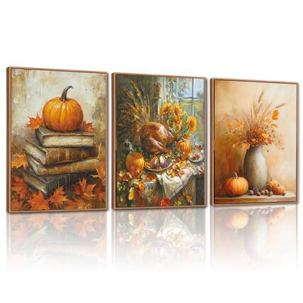 Front. Fabibe - Vintage Flowers Framed Canvas Wall Art Set Of 3, Rustic Bohemian Nature Wall Decor, Floral Botanical Prints, Farmhouse W - fall wall art.