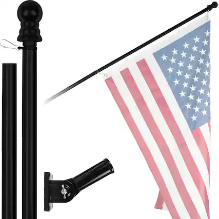 Front. G128 - Tangle Free Spinning Aluminum Flagpole 5 ft Wall Mount Flag Pole Flag Not Included - Black.