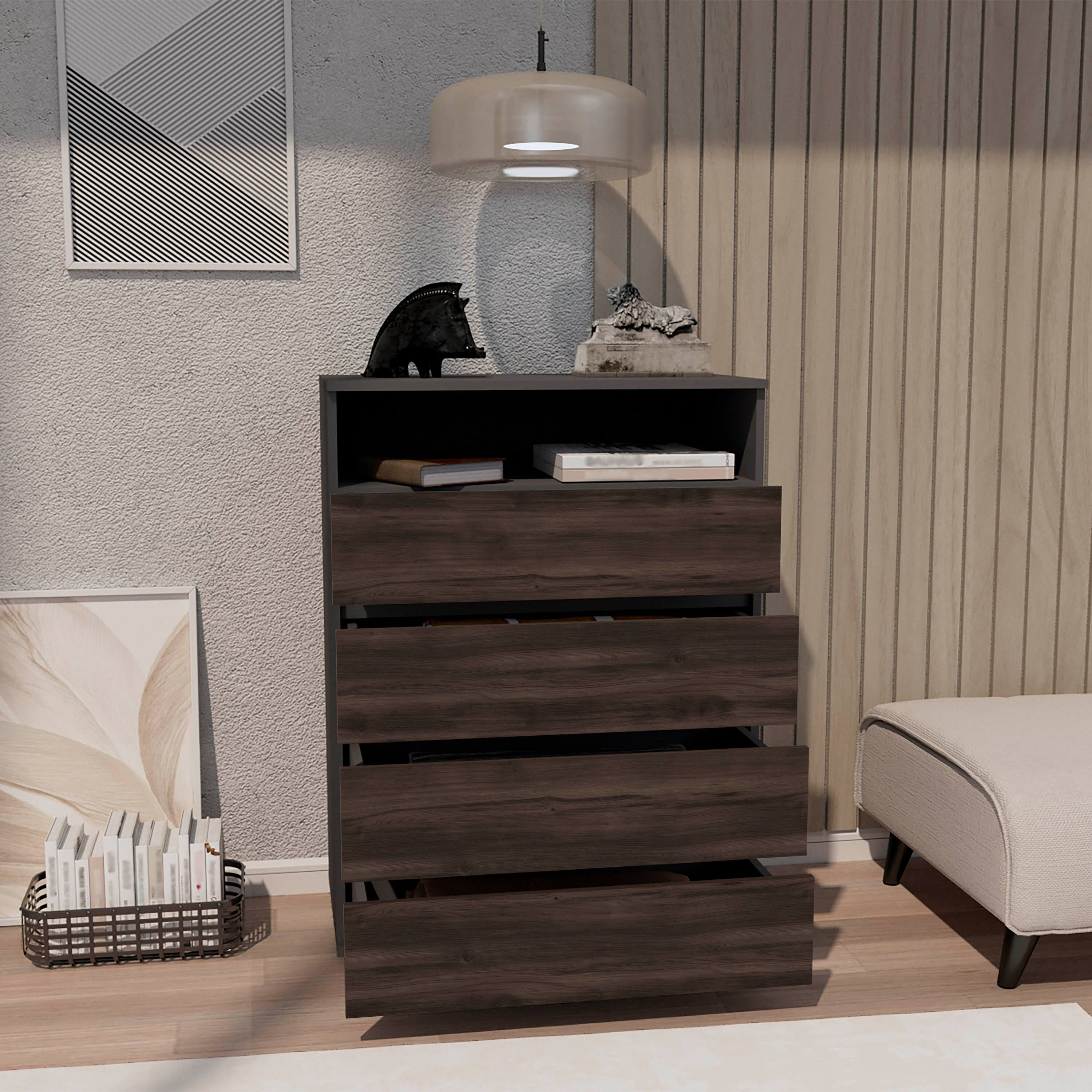 Alt View 1. TuHome - Alpine Four Drawer Dresser With Spacious Storage And Modern Handles - Matt Gray.