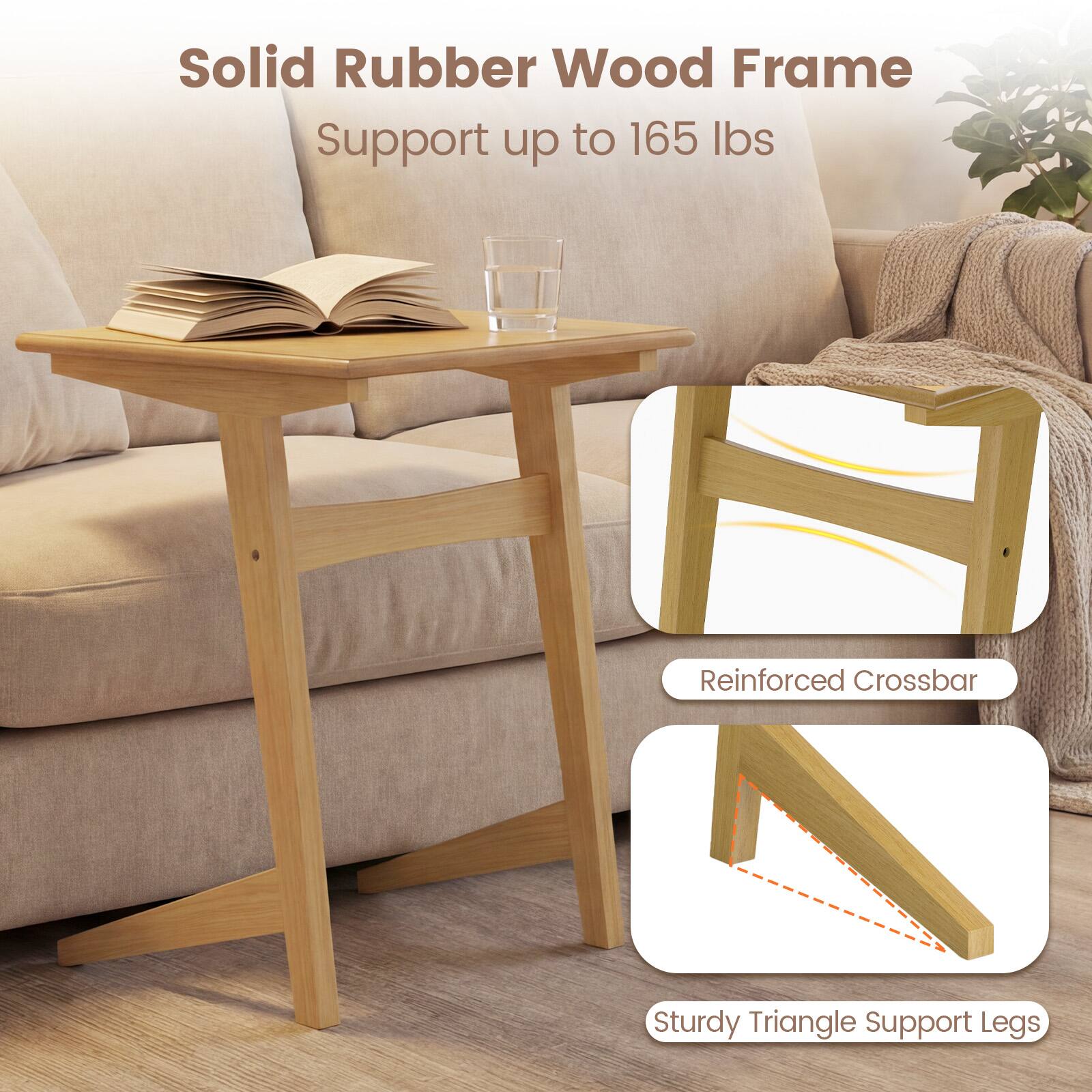 Solid Rubber Wood Frame  
Support up to 165 lbs  
Reinforced Crossbar  
Sturdy Triangle Support Legs