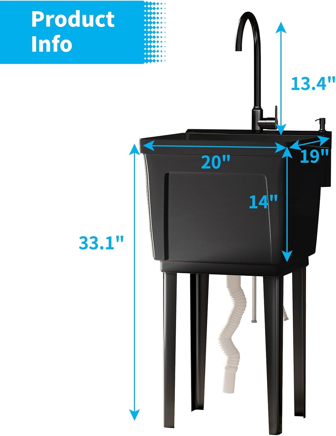 Product Info

- Width: 20"
- Depth: 19"
- Height: 13.4"
- Sink Height: 14"
- Overall Height: 33.1"