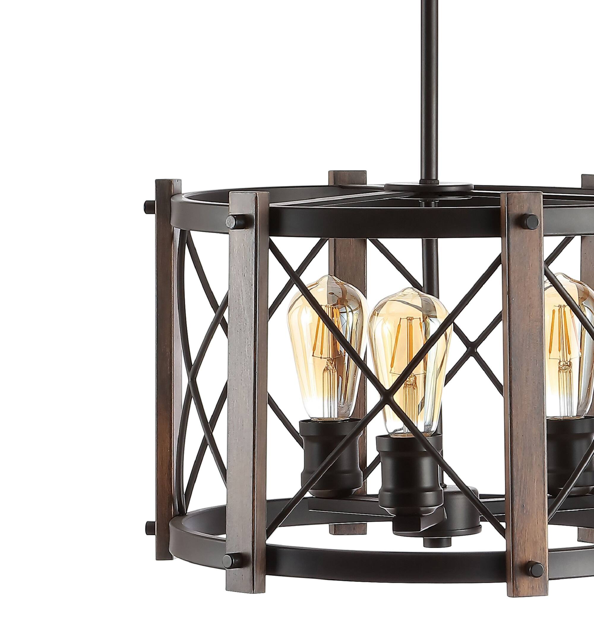 Alt View 4. Jonathan Y - Ferme 16" 3-Light Adjustable Iron Rustic Farmhouse LED Pendant, Brown/Oil Rubbed Bronze - Oil Rubbed Bronze/Brown.