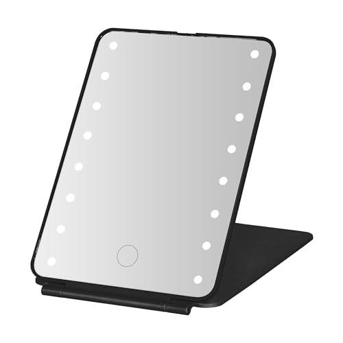 Comfort Essence - Folding Led Vanity Mirror Dimmable Lights Compact Packable Rechargeable Great For Travel - Black