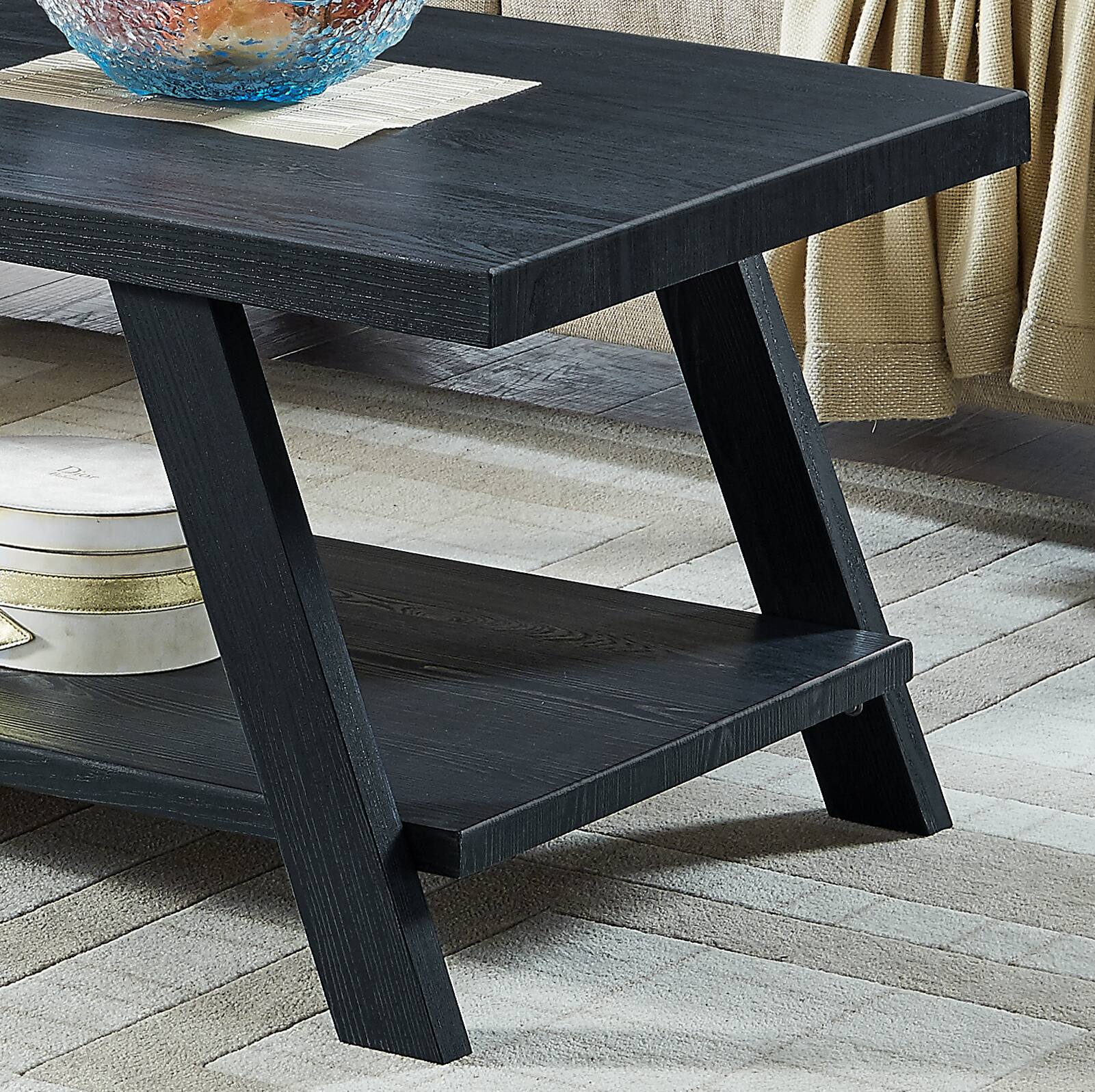 Alt View 1. TinyHomie - Athens Contemporary Replicated Wood Shelf Coffee Table Set Black Finish - Black.