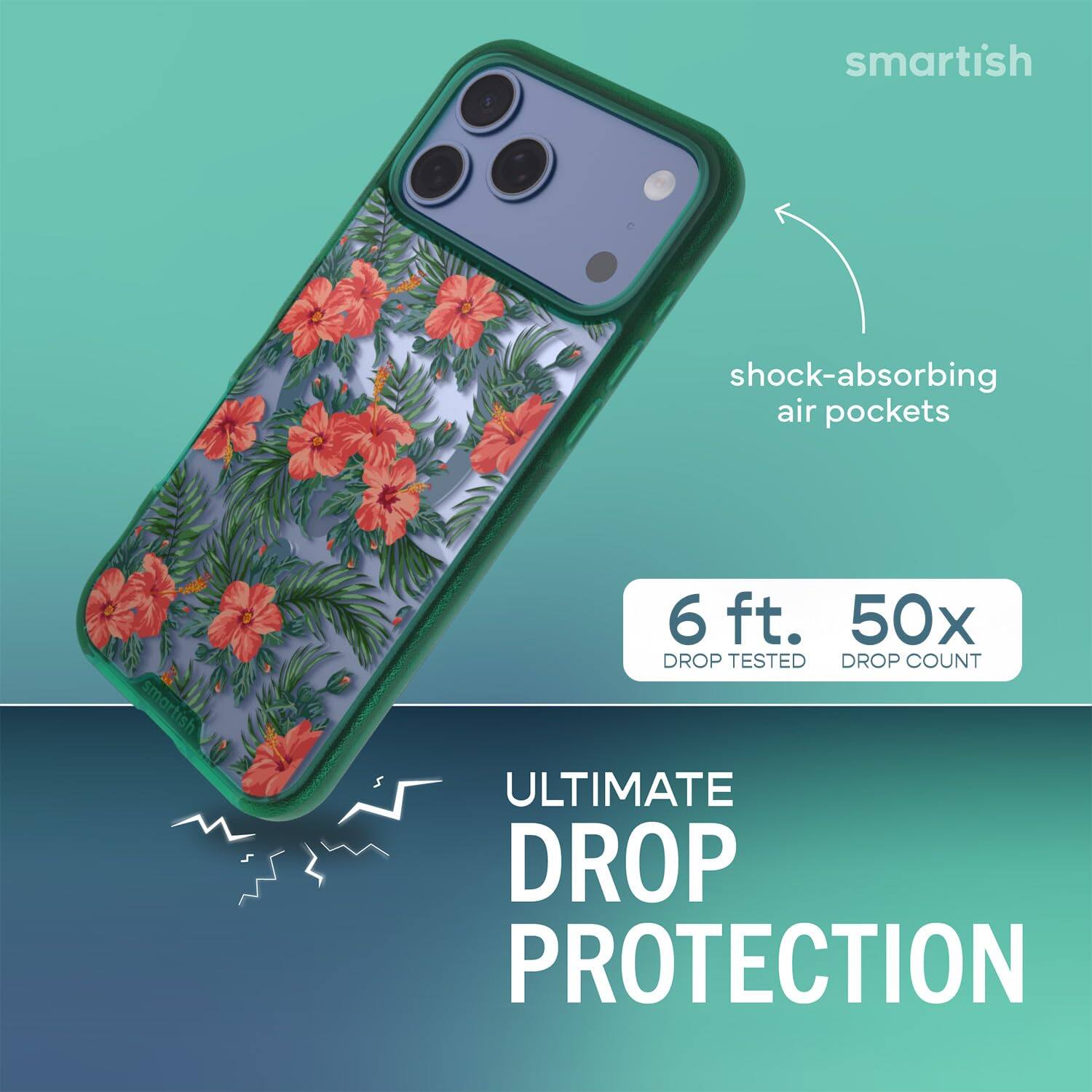 smartish  
shock-absorbing air pockets  
6 ft. 50x DROP TESTED DROP COUNT  
ULTIMATE DROP PROTECTION
