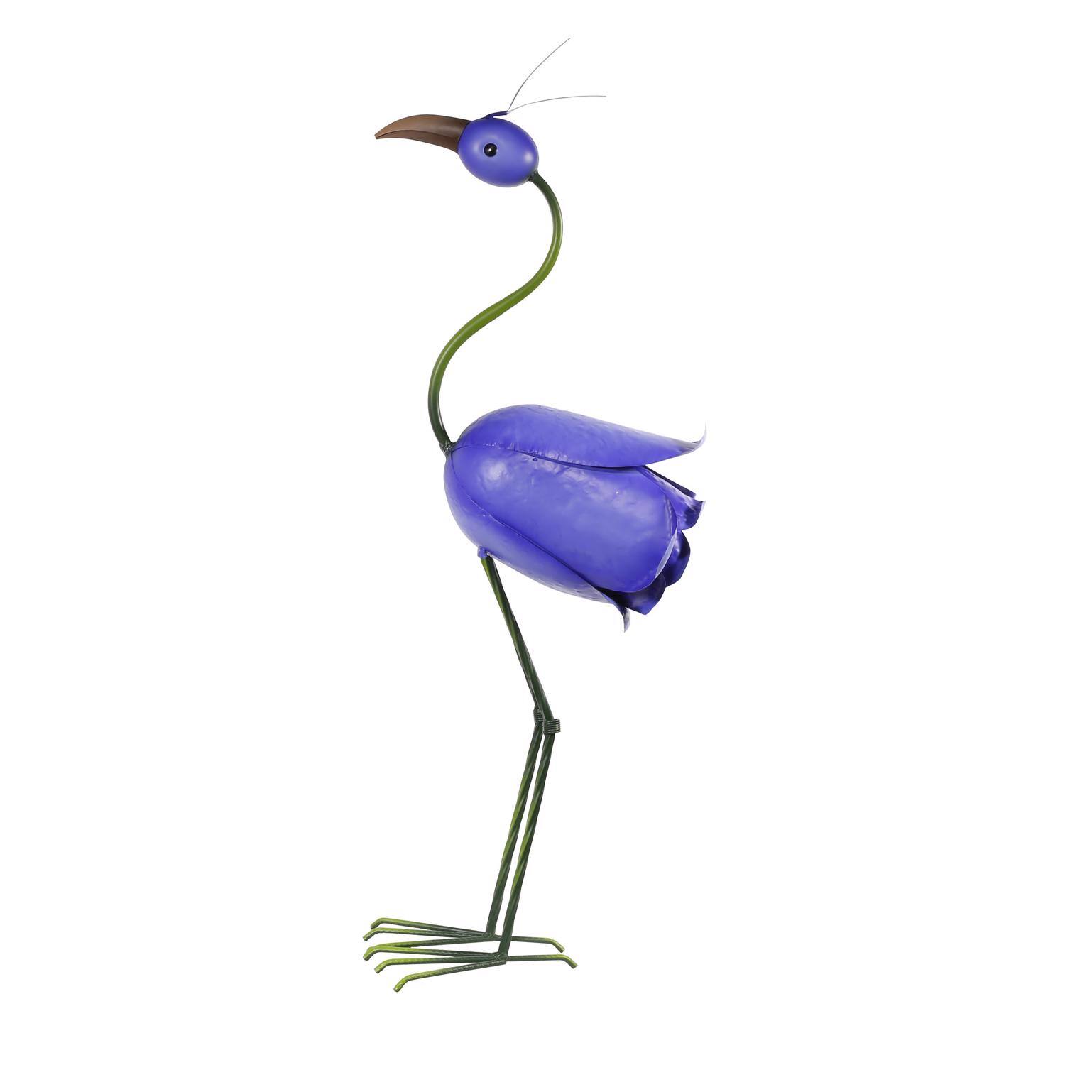 Front. Alpine - Alpine Iron Blue 33 in. Rose Flamingo Statue.