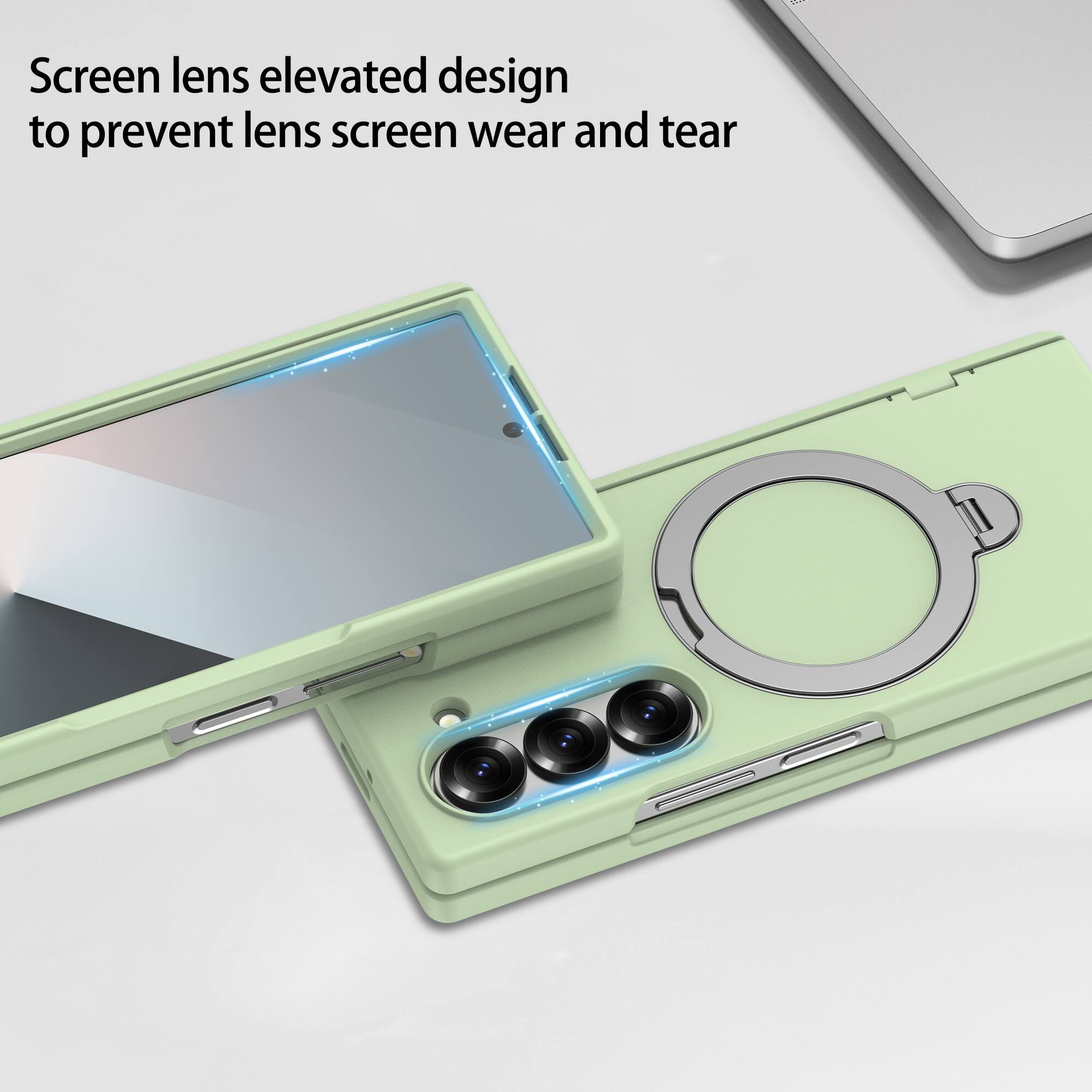 Screen lens elevated design to prevent lens screen wear and tear
