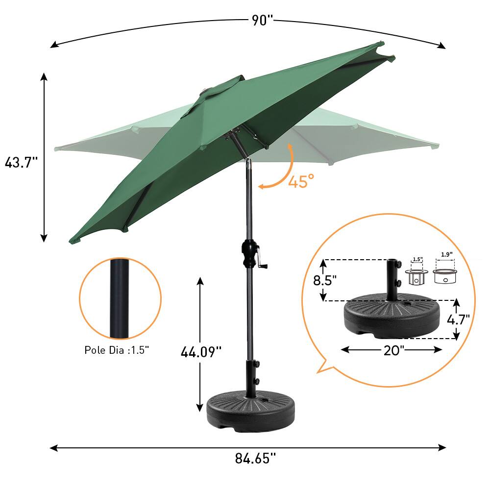 - 90"
- 43.7"
- 44.09"
- 84.65"
- Pole Dia: 1.5"
- 8.5"
- 20"
- 4.7"
- 1.5"
- 1.9"