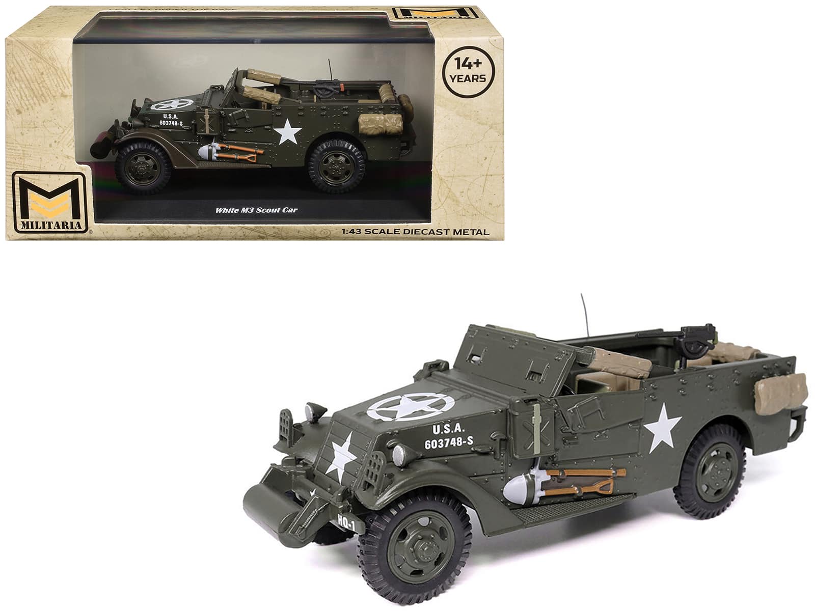 "White M3 Scout Car Olive Drab ""United States Army"" 1/43 Diecast Model by Militaria Die Cast" price history on PriceWatchPro