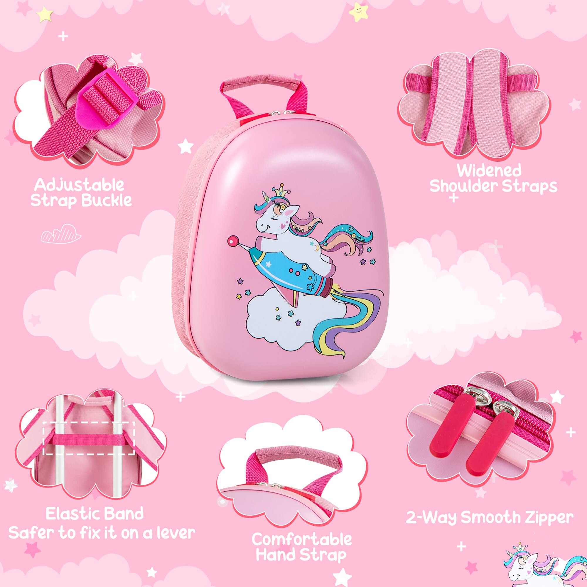 - Adjustable Strap Buckle
- Widened Shoulder Straps
- Elastic Band (Safer to fix it on a lever)
- Comfortable Hand Strap
- 2-Way Smooth Zipper