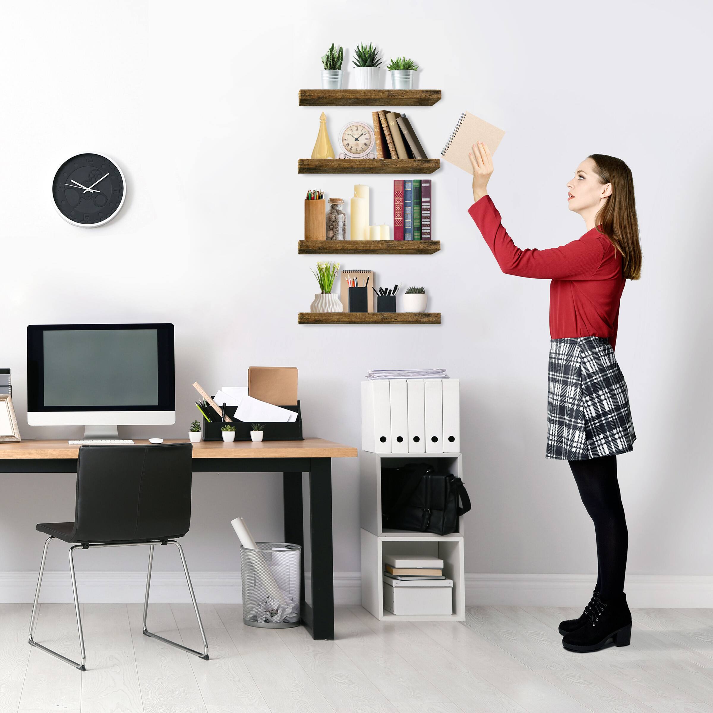 Alt View 5. Sorbus - 4 Pack 16 Inch Sorbus Floating Shelves - for Bedroom, Kitchen, Living Room, Office - for Trophies, Books, Frames, etc - Brown.