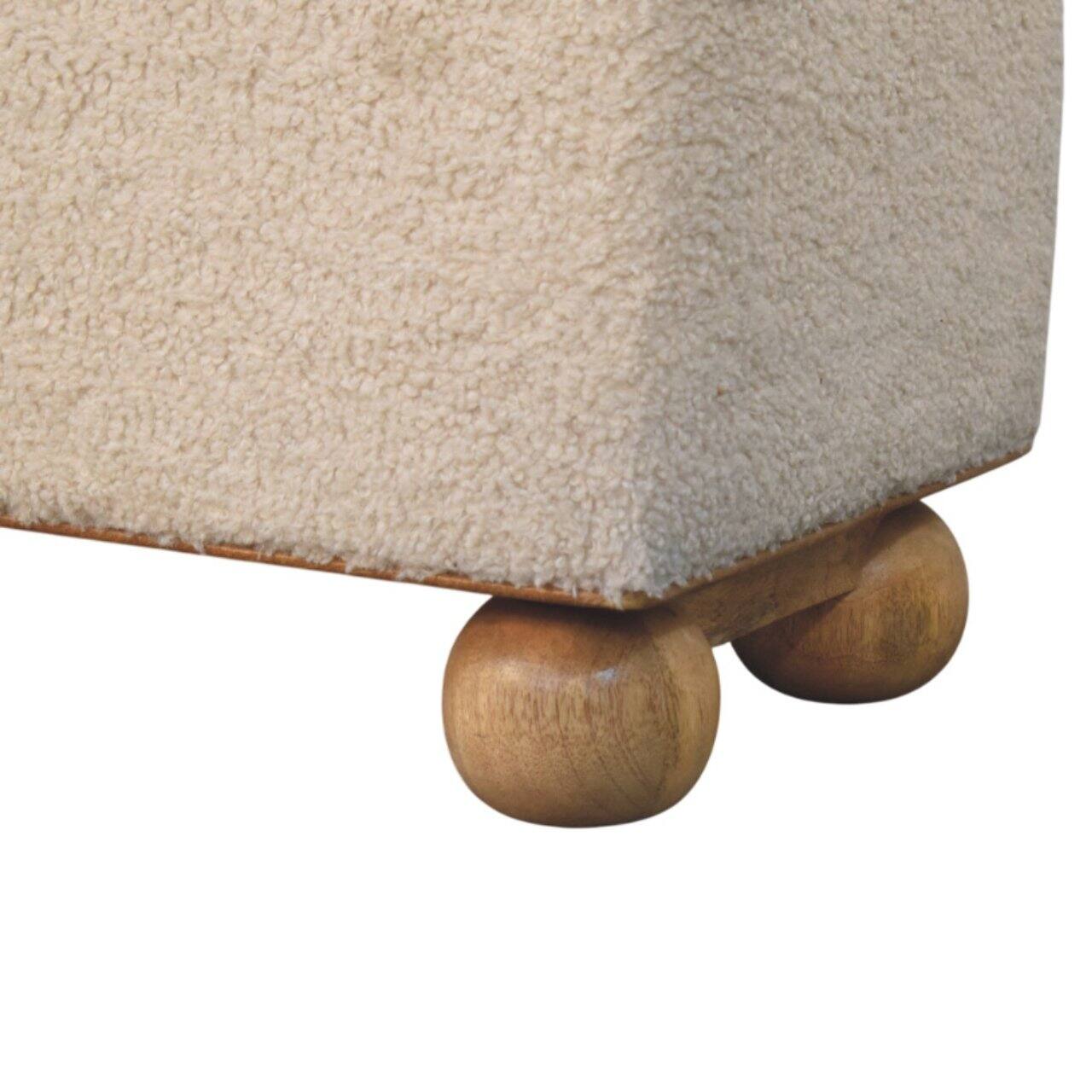 Alt View 4. Artisan Furniture - Artisan Furniture Solid Wood Boucle Lid- up Storage Ottoman, Upholstered, Boucle Fabric, Leather, Cream & Brown - Brown & Cream.