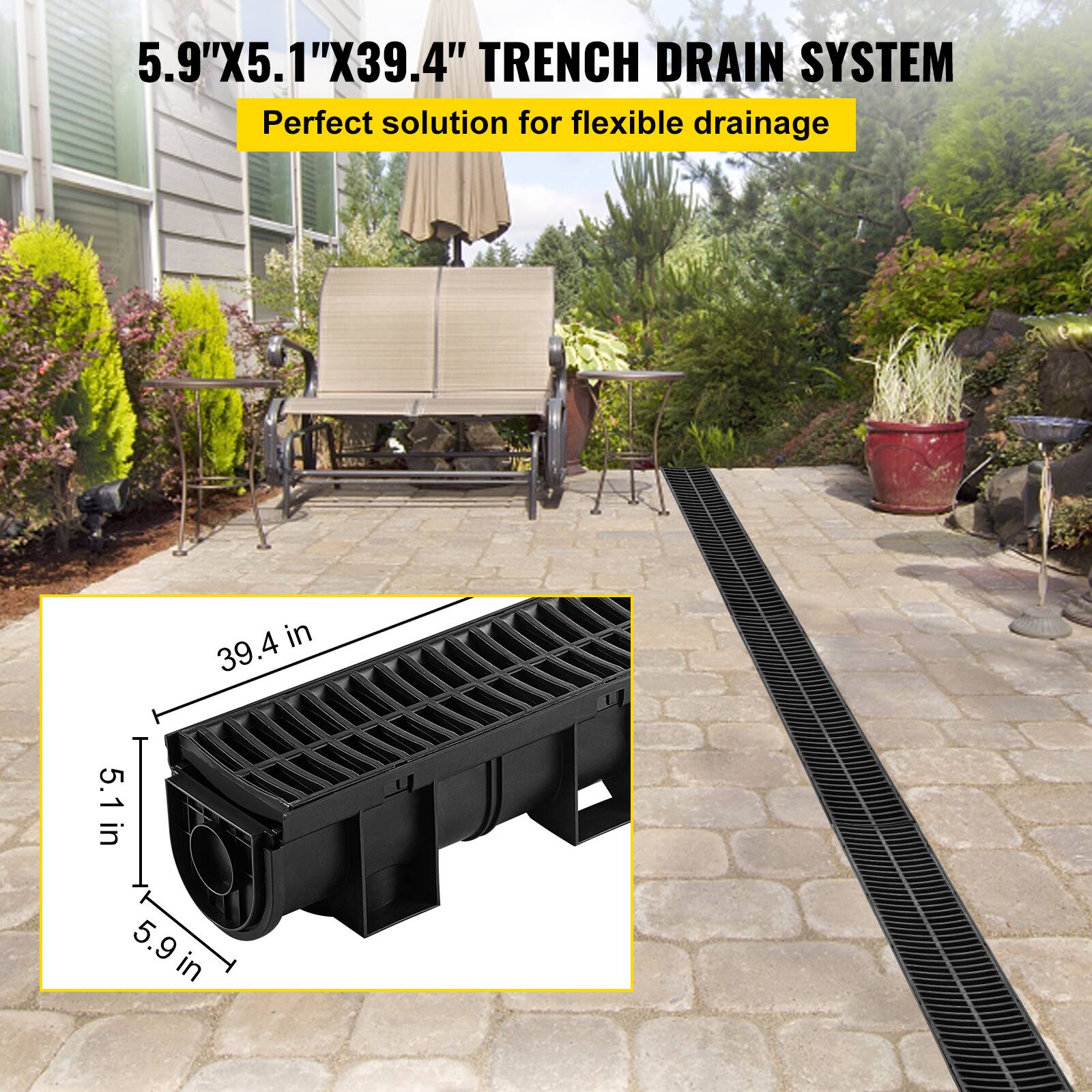 5.9"X5.1"X39.4" TRENCH DRAIN SYSTEM  
Perfect solution for flexible drainage