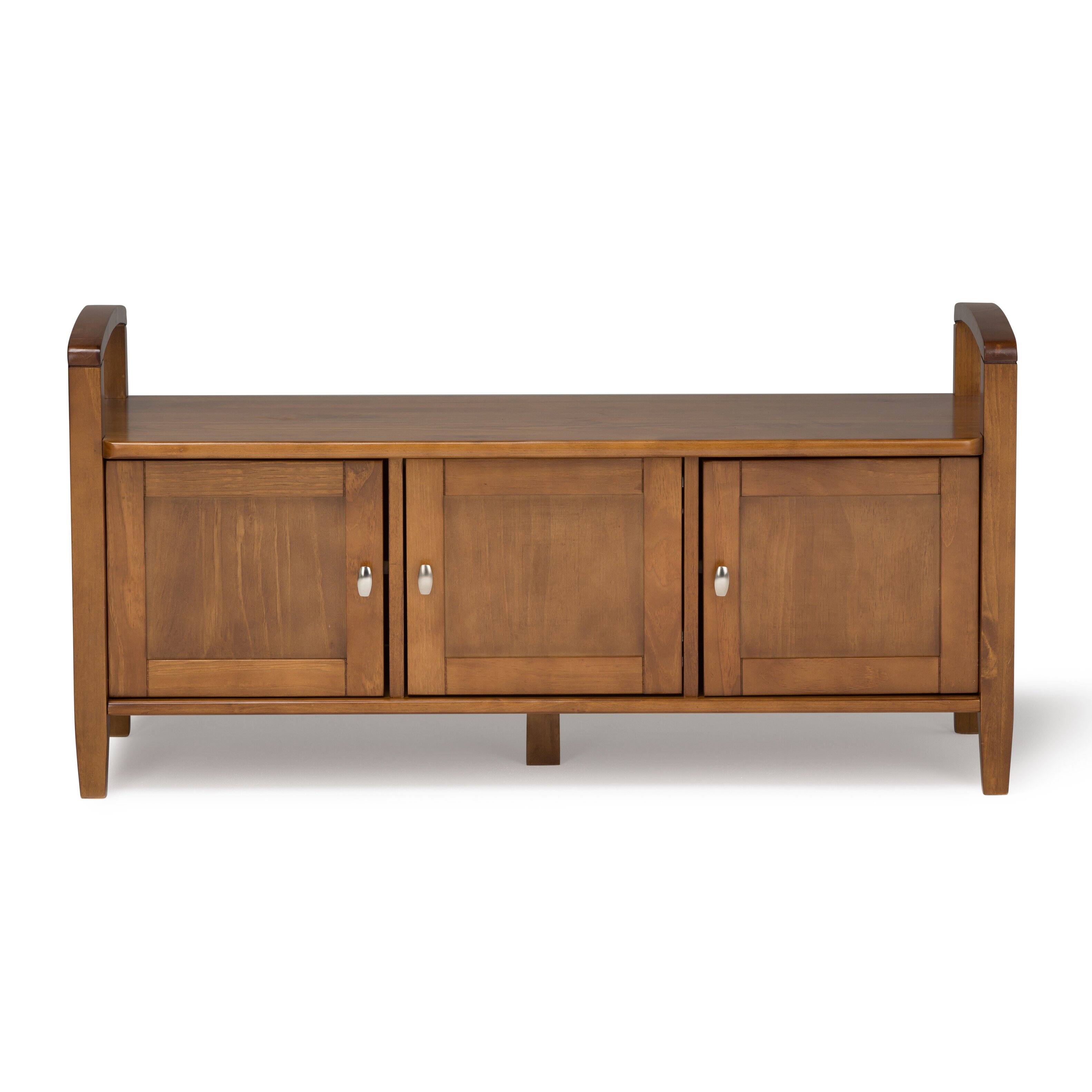 Angle. Simpli Home - Warm Shaker Solid Wood 44 inch Wide Storage Bench and 36 inch Wide Storage Cabinet in Light Golden Brown - Light Golden Brown.