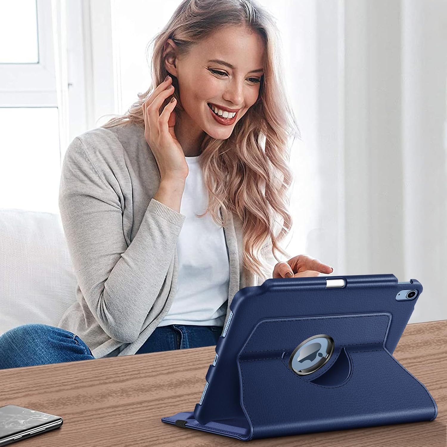 Alt View 5. Fintie - Rotating Case for iPad (A16) 11-inch 2025 and iPad 10th Gen 10.9 inch 2022, 360° Swivel Stand Magnetic Shockproof Cover - Navy.