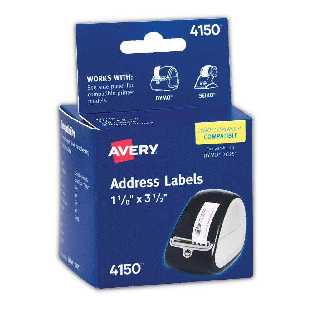 Avery - 04150 1.13 in. x 3.5 in. Multipurpose Thermal Labels - (130/Roll, 2 Rolls/Box) - White