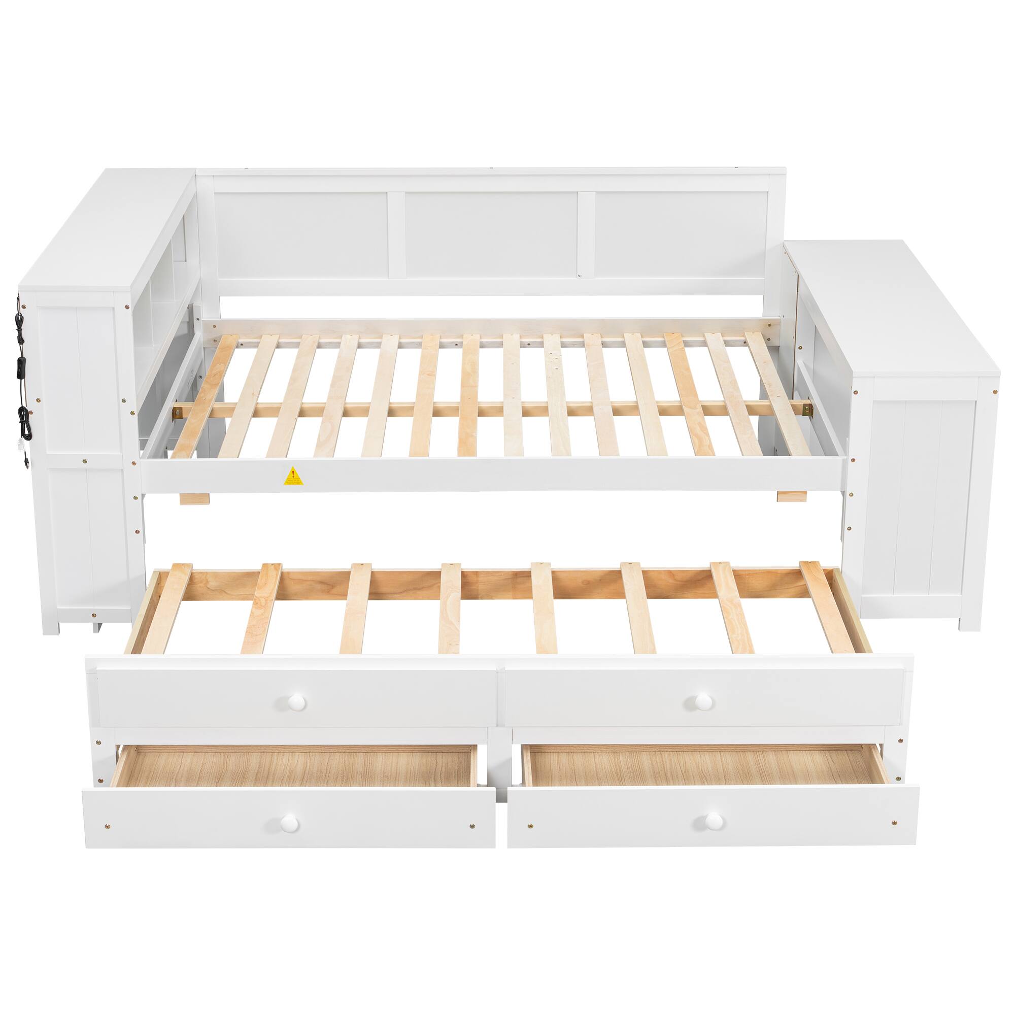 Alt View 1. Whisen - Full Size Daybed with Trundle, Storage Shelves, Drawers, Desk, LED & Charging Station - White.
