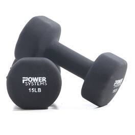 Power Systems - 15 lbs Premium Neoprene Dumbbells Set, Pair of Hand Weights with Non-Slip Grip - Black