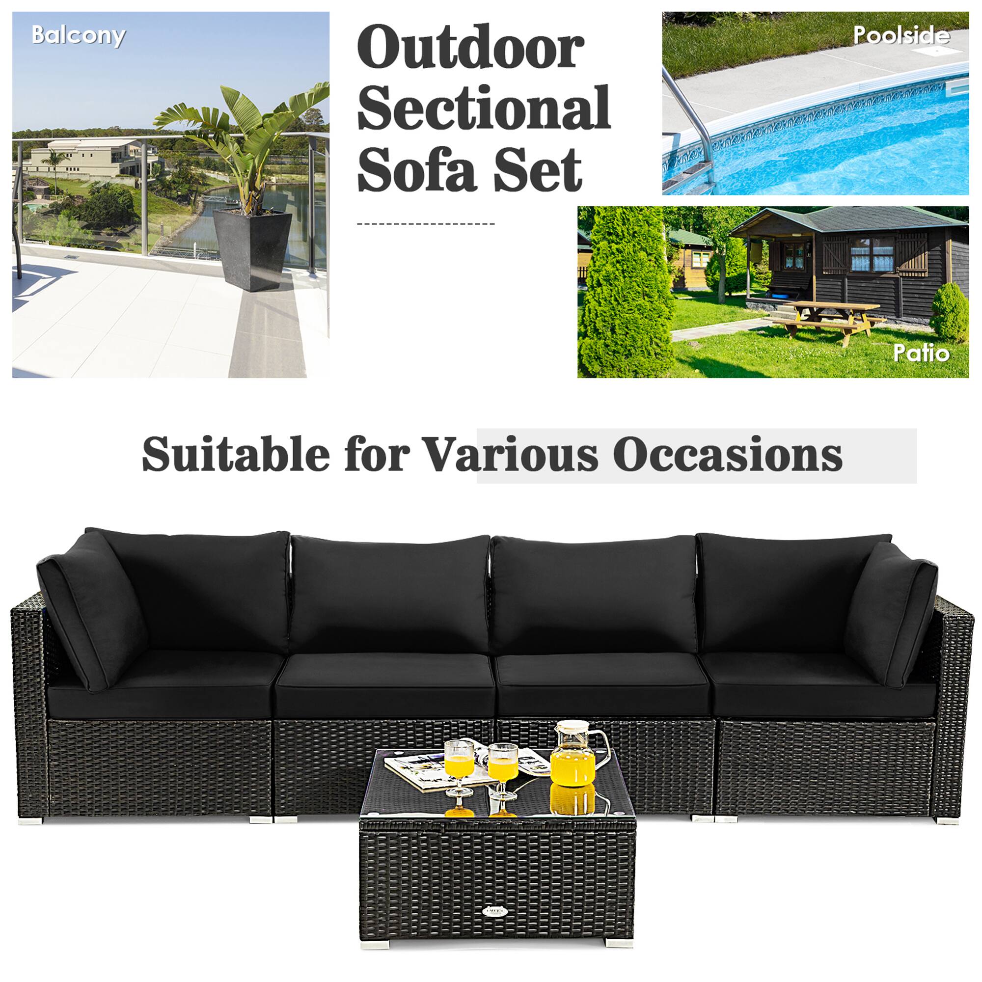Outdoor Sectional Sofa Set

Balcony  
Poolside  
Patio  

Suitable for Various Occasions