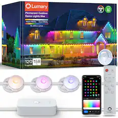 Lumary Permanent Outdoor Eaves Lights Max RGB AI outdnor Warm White Cool White 16 million colors 120 158 FT Lights H MODE 1 LA M AUTO DM MODE - d a a 8 ww CW - M - Lumary