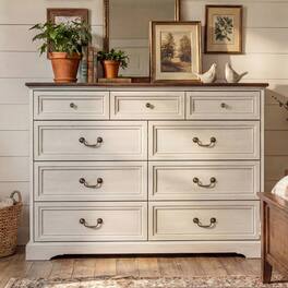 FUFU & GAGA - Classic 9-Drawer Dresser Chest-Large Bedroom Storage Tower with 3 Small & 6 Large Drawers Clothes Organizer for Bedroom - Distressed white