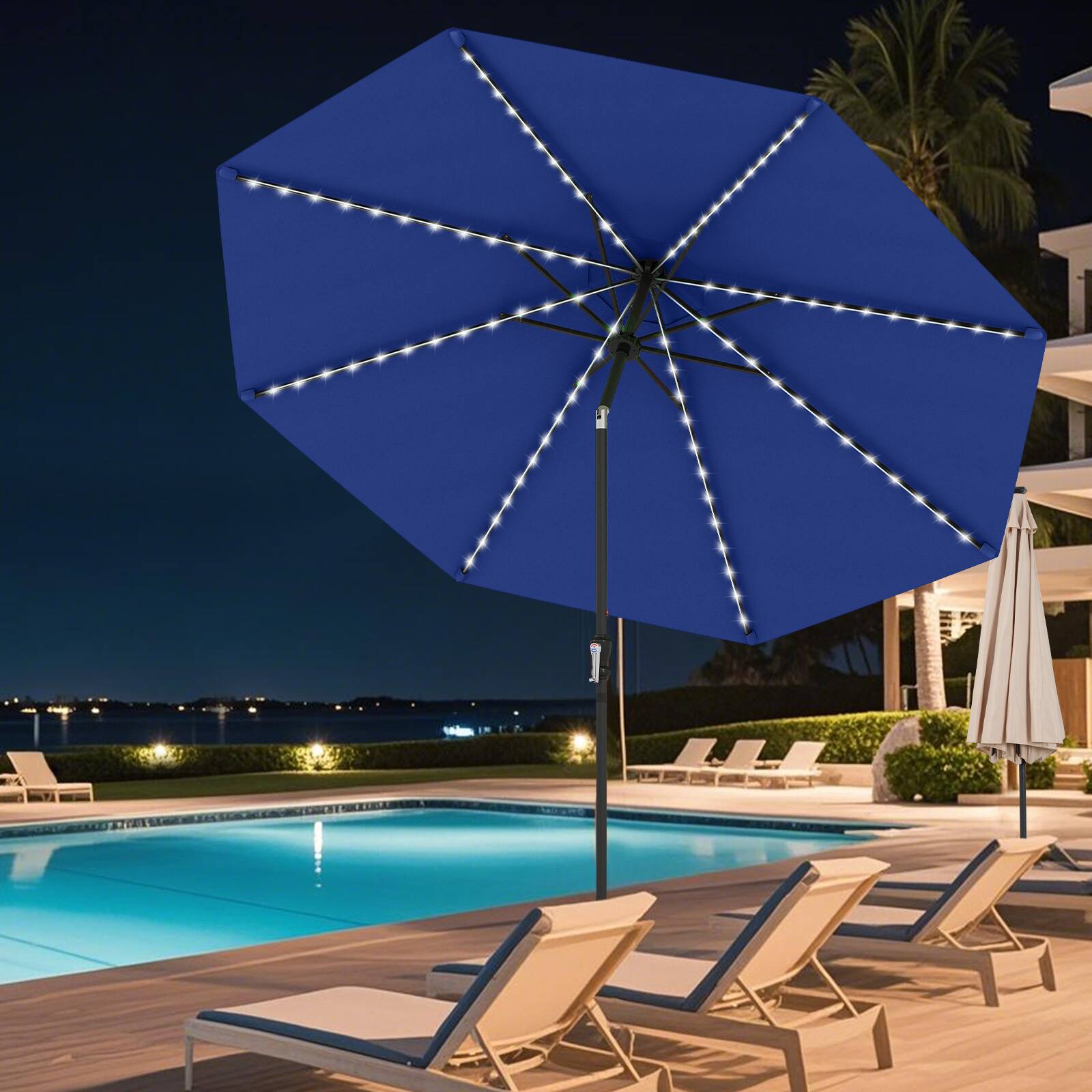 Alt View 4. Gymax - Gymax 10 FT Solar Patio Umbrella w/96 Multi-colored LED Lights & 9 Modes Vented Top Navy - Navy.