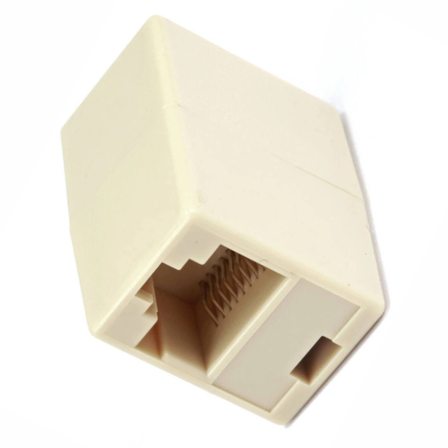 Left. Stock Preferred - Inline Ethernet Coupler Cable Extender Adapter - Beige.
