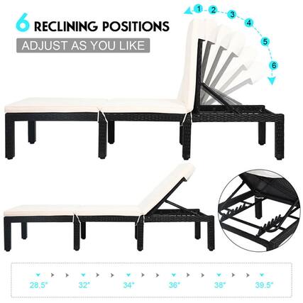 6 RECLINING POSITIONS
ADJUST AS YOU LIKE
1 - 2 - 3 - 4 - 5 - 6
28.5" 32" 34" 36" 38" 39.5"