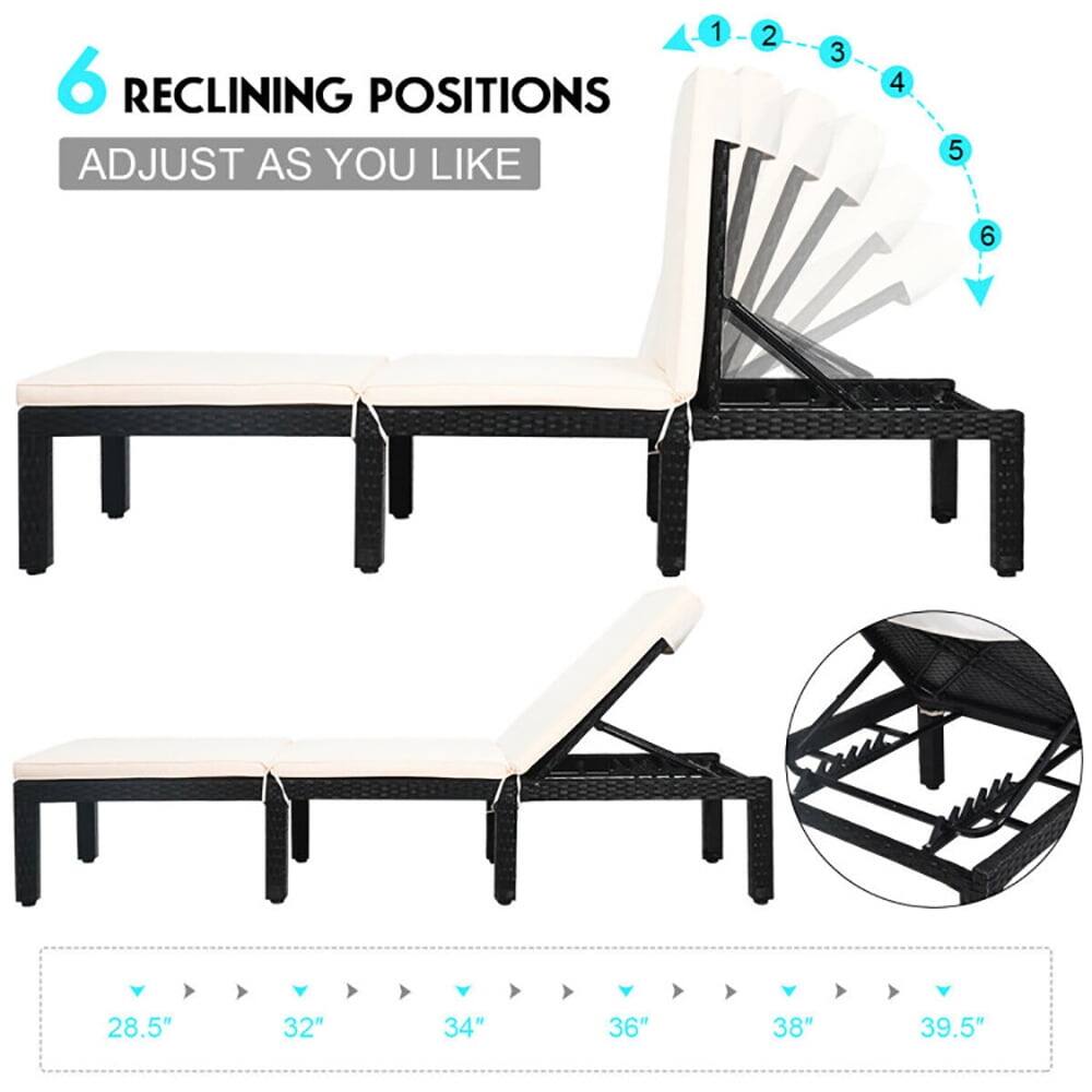 6 RECLINING POSITIONS  
ADJUST AS YOU LIKE  

1 - 2 - 3 - 4 - 5 - 6  

28.5" 32" 34" 36" 38" 39.5"