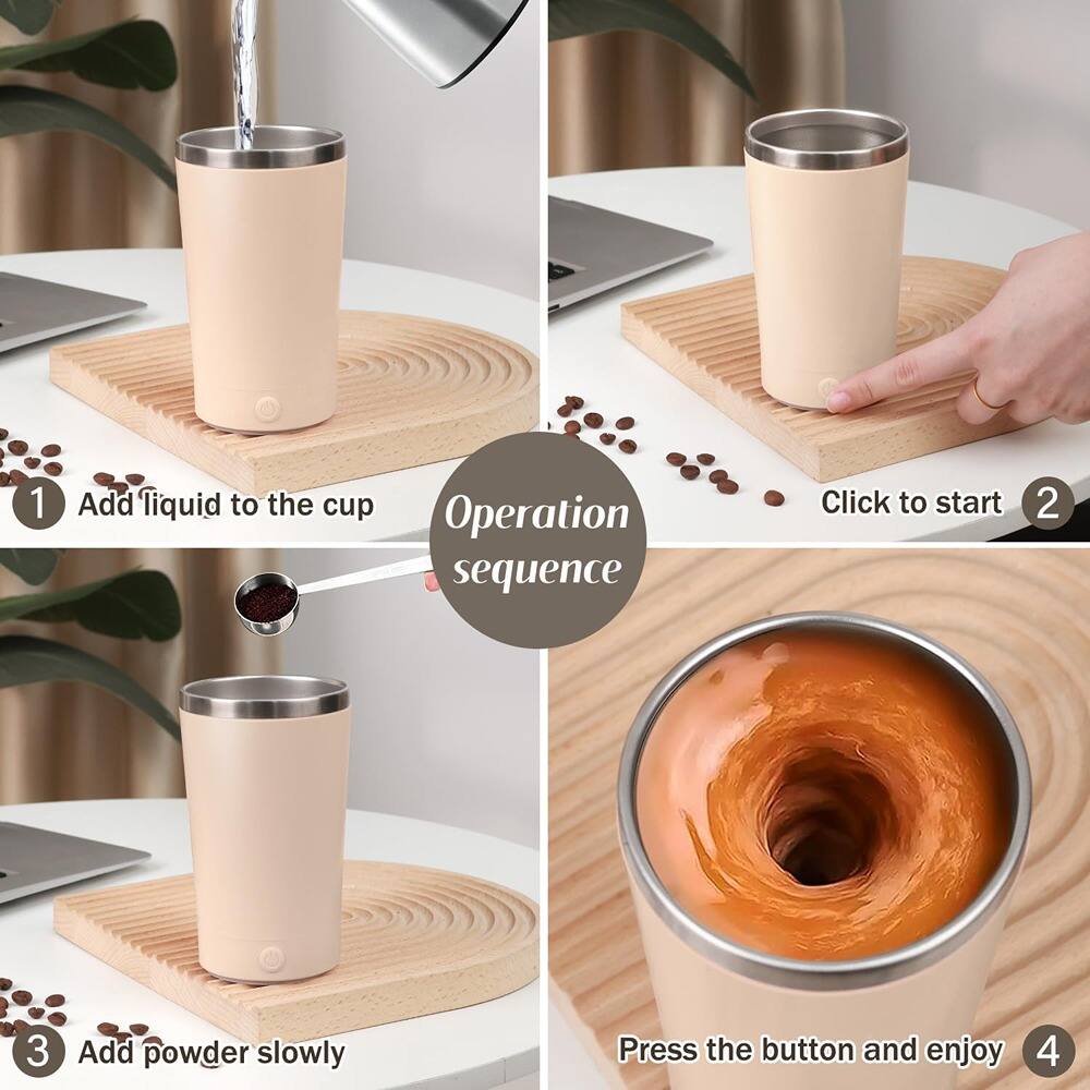 1. Add liquid to the cup  
2. Click to start  
3. Add powder slowly  
4. Press the button and enjoy