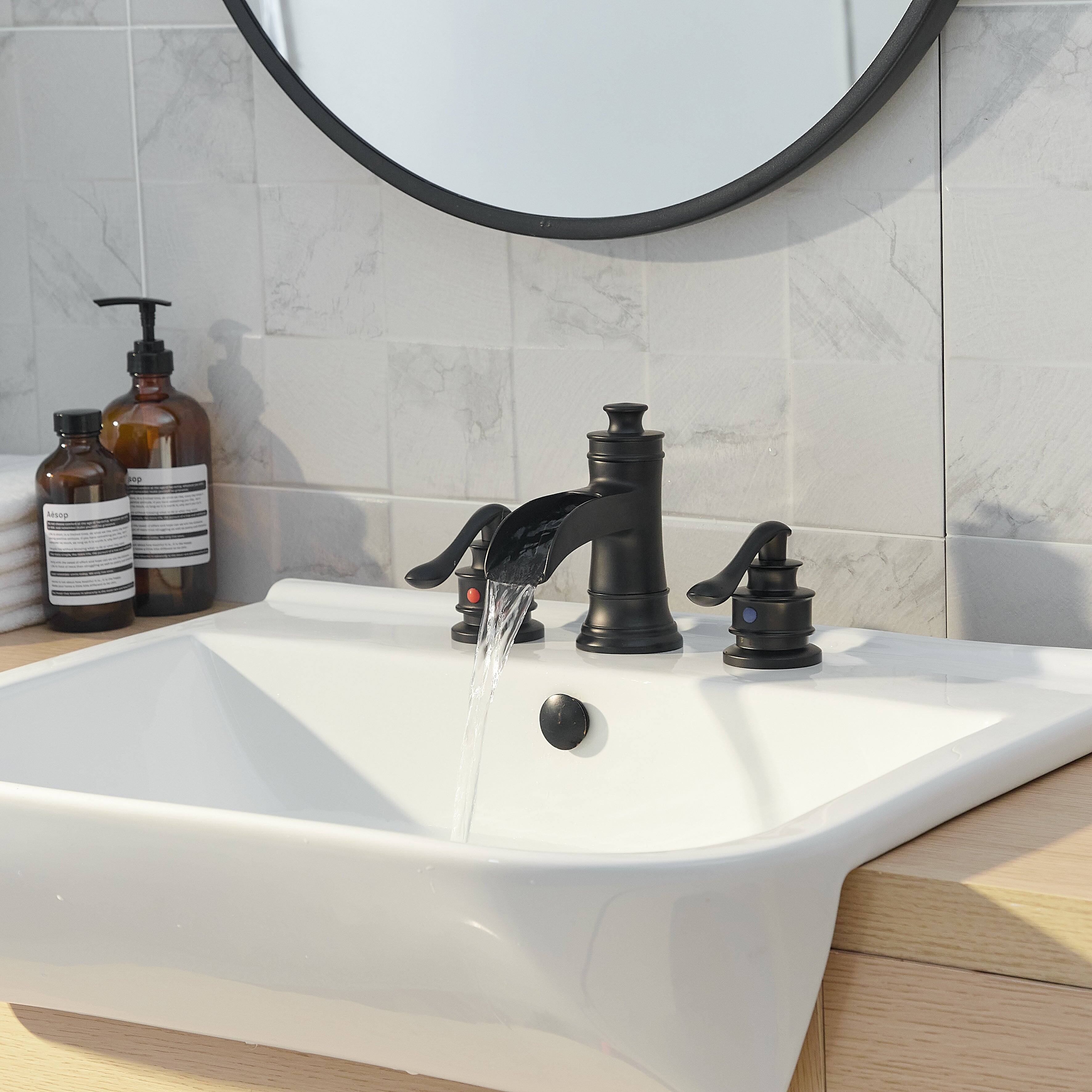 Alt View 2. Boyel Living - Waterfall 8 in. Widespread 2-Handle Bathroom Faucet with Pop-up Drain Assembly in Matte Black - Matte Black.