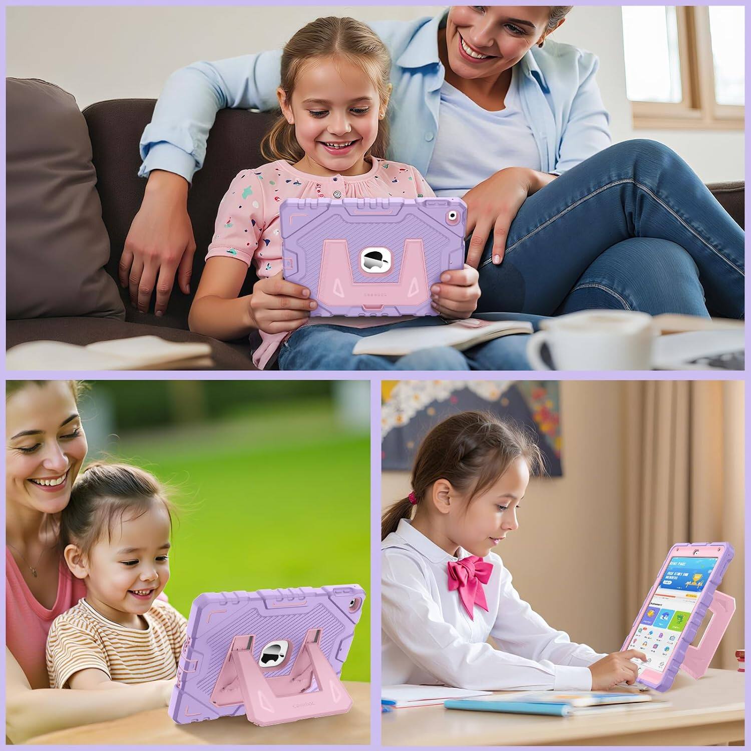 Alt View 3. Fintie - Kid-Friendly Case for iPad 6th / 5th Generation 9.7", iPad Air 2 Fully-Body Rugged Heavy Duty Shockproof Cover - Purple.