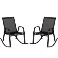Costway 2 PCS Patio Rocking Chair Heavy-Duty Metal Rocker Outdoor Anti-Slip - Black - Front_Zoom