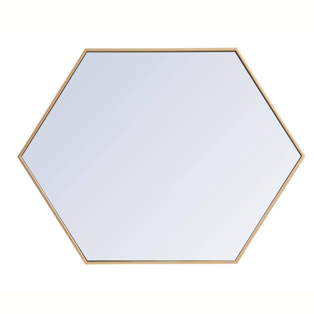 Back. Elegant Decor - Metal frame hexagon mirror 30 inch in Brass - Brass.