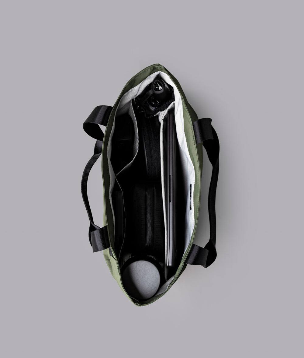 Alt View 6. ALPAKA - Elements Tote 20L Laptop Tote Bag with Padded 16" Sleeve,Open Top with Magnetic Closure - Green Axoflux 210D.