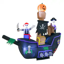 Boyel Living - Giant 7FT LED Lighted Inflatable Pirate Ship Spooky Halloween Decoration - Multicolor