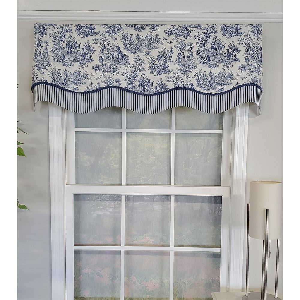 Angle. RLF Home - RLF Home Waverly Glory 3" Rod Pocket Lining Luxurious and Elegant Window Treatment Valance 50" x 16" Blue - Blue.