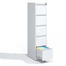 Boyel Living - 5-Drawer Vertical Metal File Cabinet with Lock for Letter/Legal/A4 Files - White