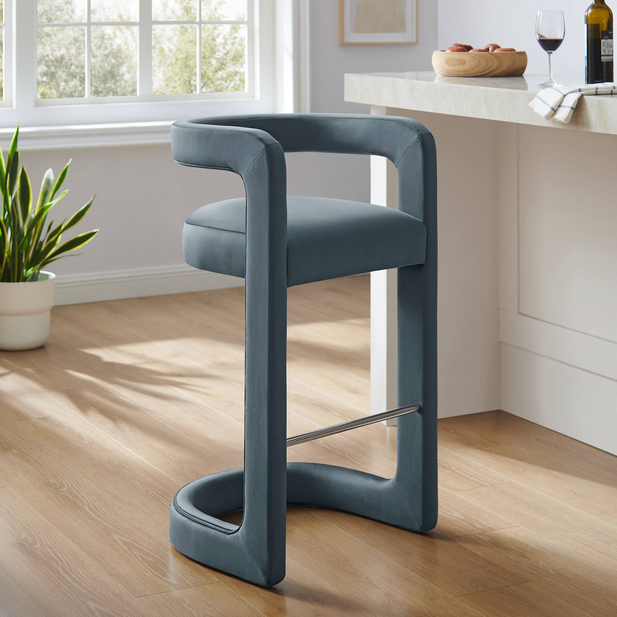 Alt View 4. Modway - Winslow Performance Velvet Bar Stool - Blue.