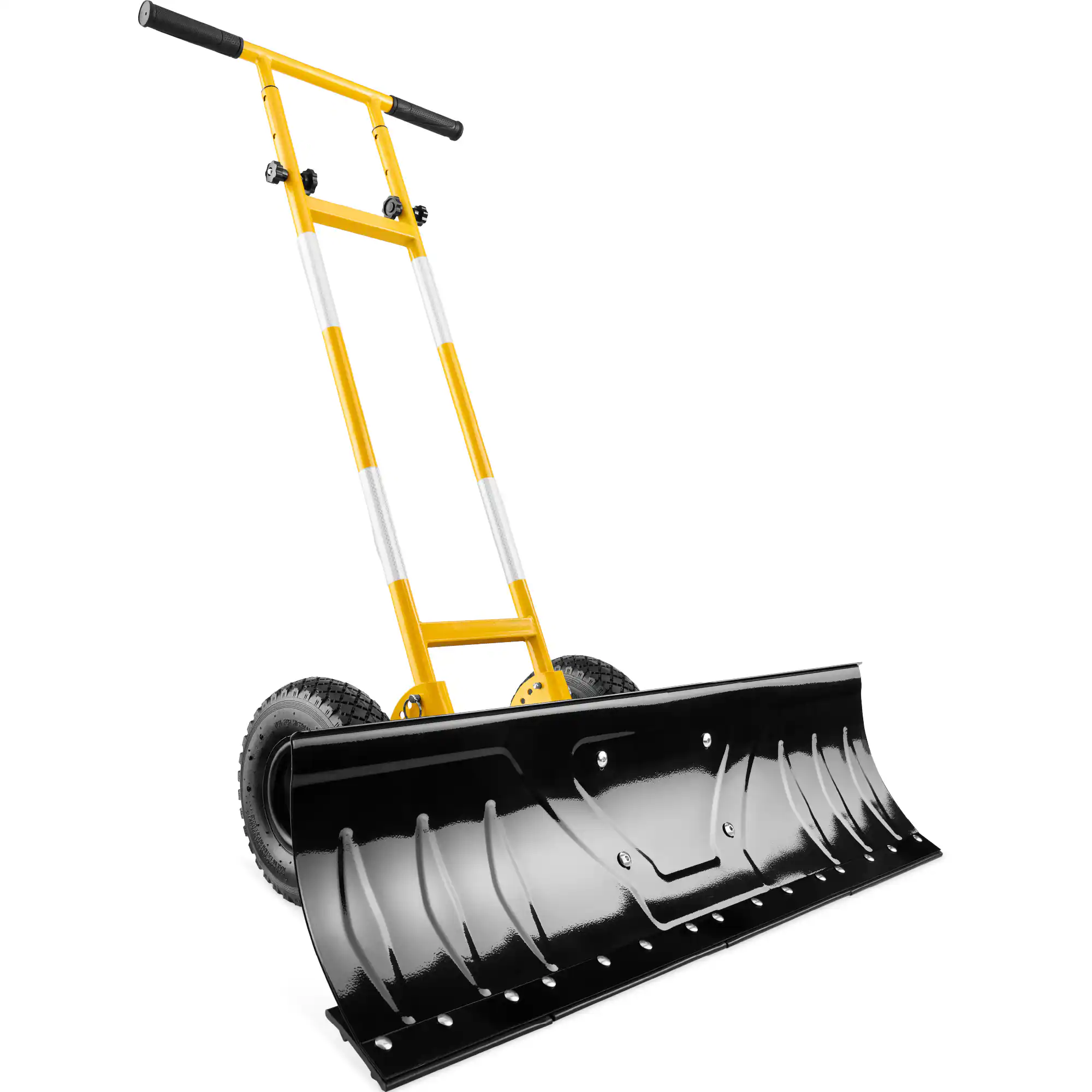Best Choice Products - 36in Galvanized Blade Hand Snow Pusher w/ 2 Wheels, Adjustable Handle, Blade Angle - Yellow