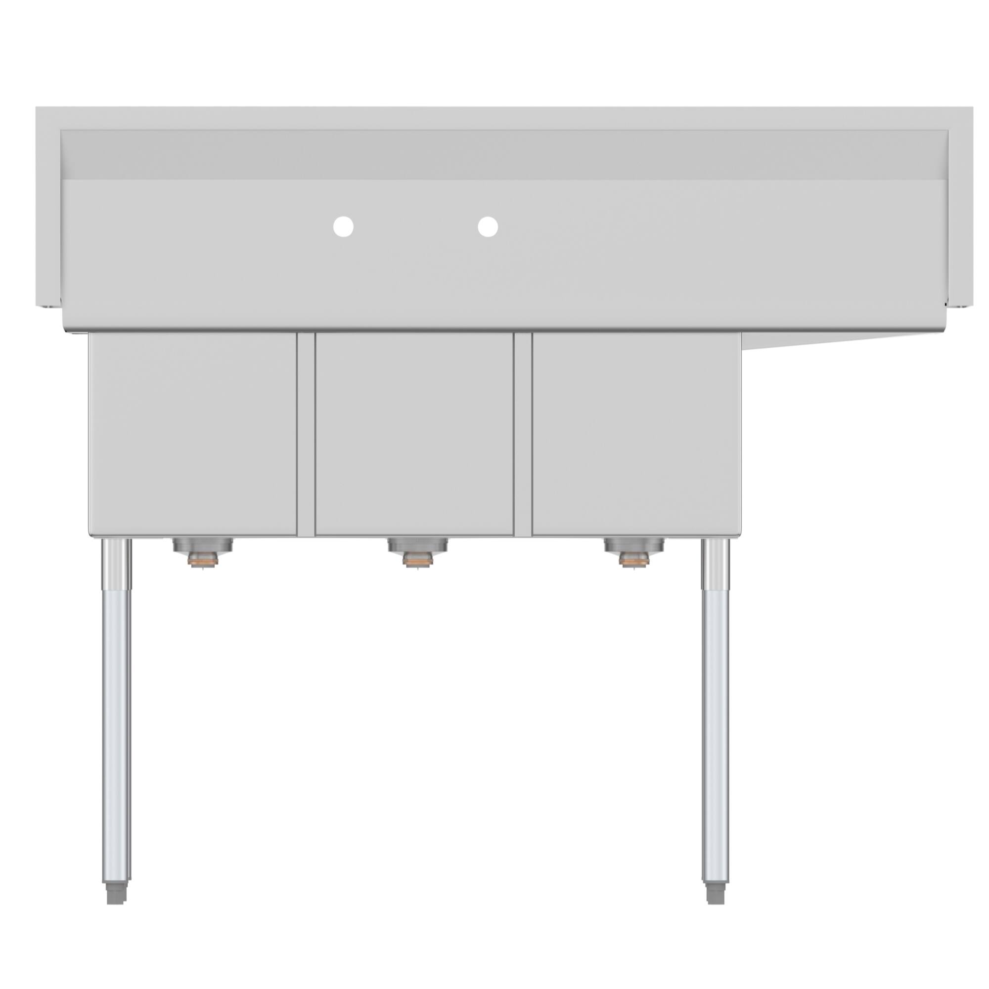 Alt View 2. Koolmore - 51 in. Three Compartment Stainless Steel  Sink with Drainboard, Bowl Size 12"x 16"x 10" SC121610-12L3. - Stainless Steel.