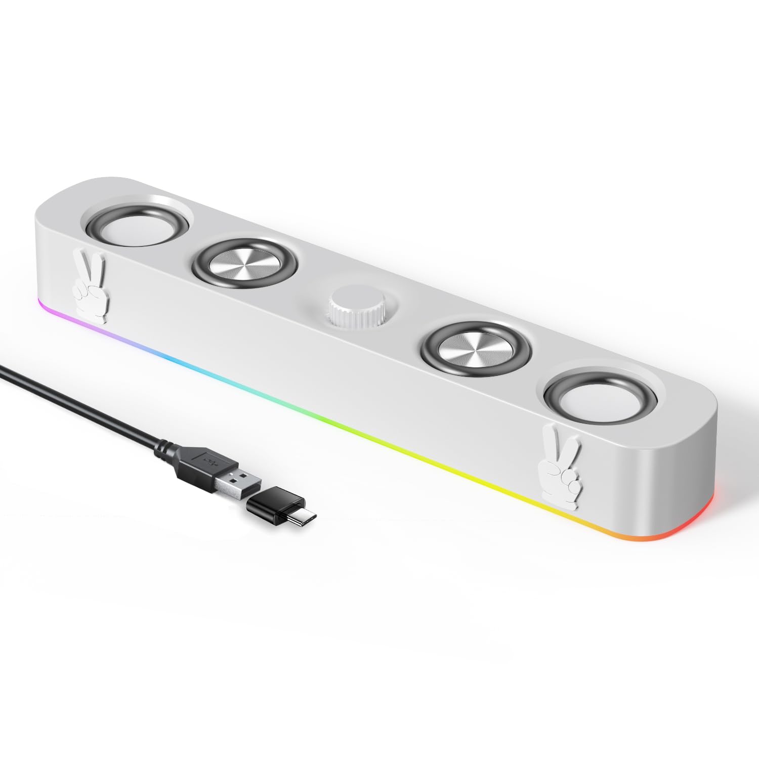 Front. Cedar Assembly - Usb Computer Speakers Wired Usb-powered Sound Bar With Rgb Volume Knob For Pc Desktop And Laptops 【Plug - Default.