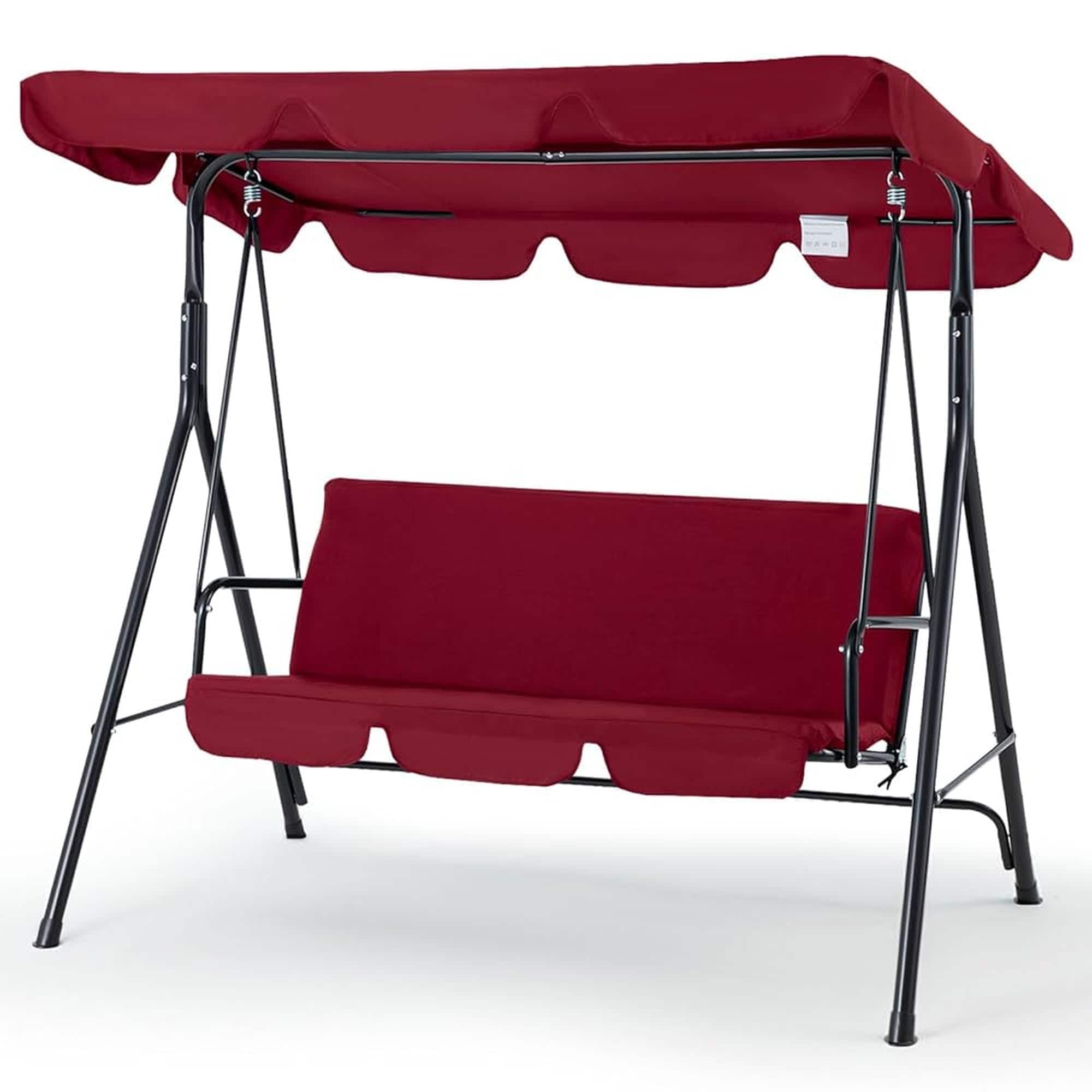 Boyel Living - 3 Person Metal Patio Swing with Removable Cushion Outdoor Porch Swing Chair - Red