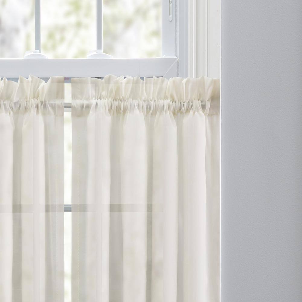 Left. Ellis Curtain - Ellis Curtain Cotton Voile 1.5" Rod Pocket Tailored Tier Pair for Windows 80" x 45" Natural - Natural.