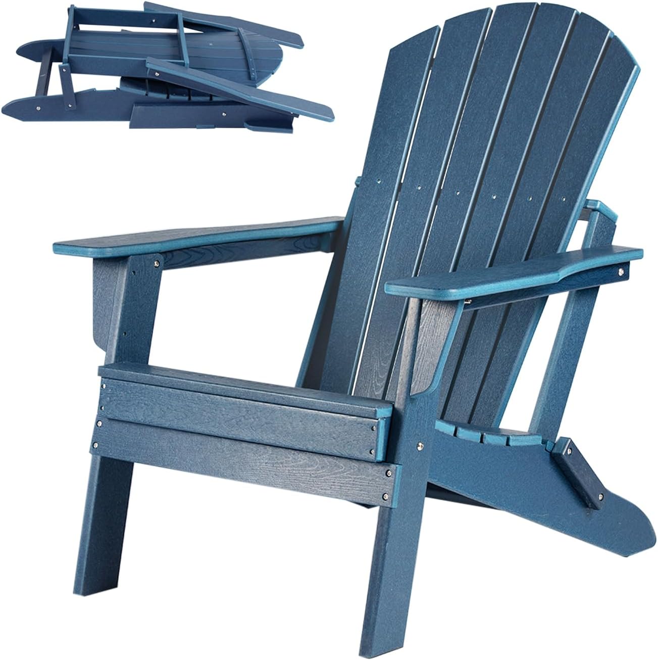 Front. Acekool - Folding Oversized HDPE Adirondack Chair, Weather-Resistant, Outdoor Fire Pit Chair for Patio, Deck, Garden， Blue - Blue.