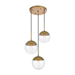 Living District - Eclipse 3 Lights Brass Pendant With Clear Glass - Brass And Clear