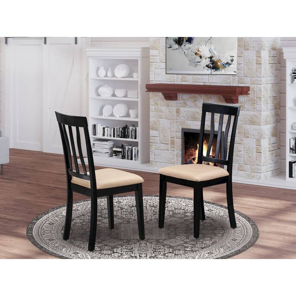 Alt View 3. East West Furniture - Antique Dining Chairs - Linen Fabric Upholstered Wood Chairs - Black & Cherry.